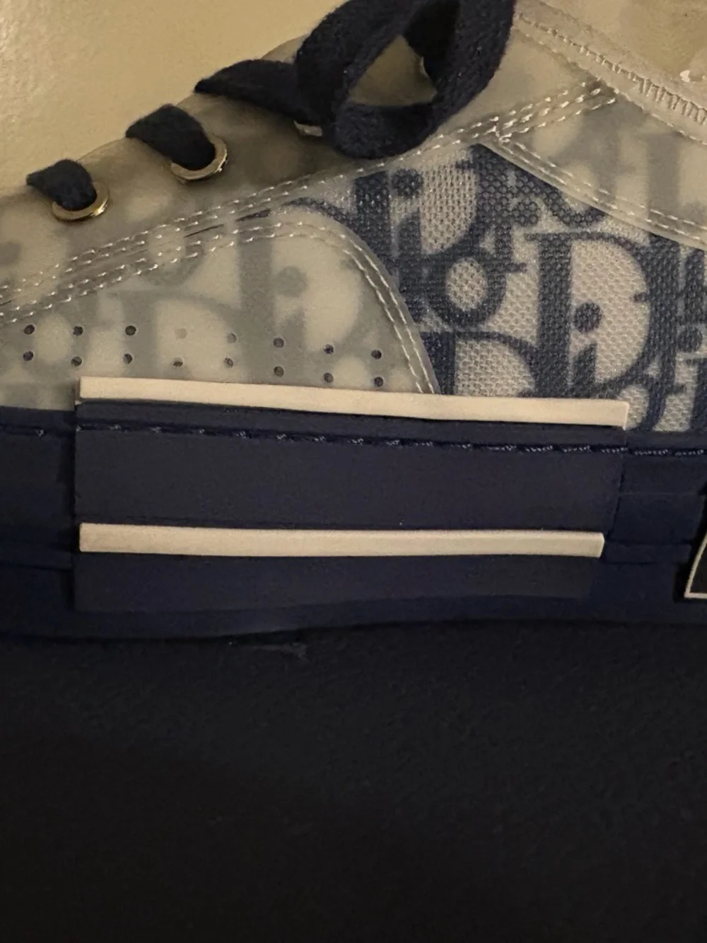 Dior Translucent Monogram Low-Top Sneakers in Navy and White - Picture 3 of 3